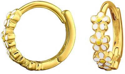 Joy|S - Zilveren bloem oorringen - daisy madeliefje - klap scharnier - 11 mm - goldplated