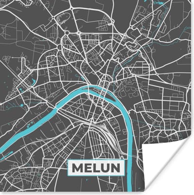 Poster Melun - Frankrijk - Plattegrond - Kaart - Stadskaart - 100x100 cm XXL