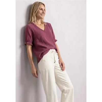 Blouse met korte mouwen, V-hals en ruches