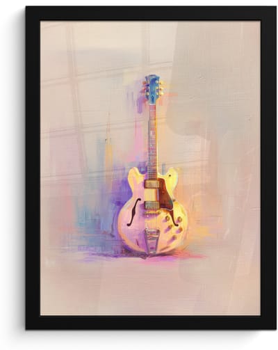Poster in lijst - Fotolijst 30x40 cm - Posters - Gitaar - Pastel - Schilderachtig - Posterlijst zwart - Decoratie - Wanddecoratie woonkamer - Muurdecoratie slaapkamer