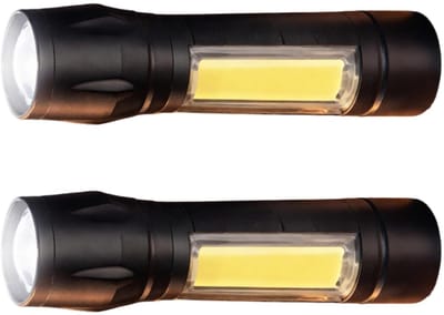 HI Survival oplaadbare zaklamp - 2x - zwart - ABS - 200 lumen - noodpakket - preppen / vakantie