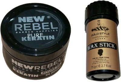 NewRebel Keratine Haargel Mannen – Pro Series Styling Gel met Pure Keratine – Strong Hold – 24u Volume & Fixatie – 500 ml + Golstyle wax stick 75 gram - Haarwax - Haar Styling - wax stick