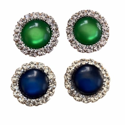 2 Paar-Oorclips-Groen-Blauw-1.5 cm-Kunststof-Charme Bijoux