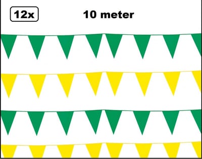 12x Vlaggenlijn groen en geel 10 meter - vlaglijn festival feest party verjaardag thema feest kleur