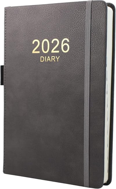 A5 Dagplanner 2026 met Dagindeling, Maandoverzicht en Tabs | Hardcover Agenda Grijs