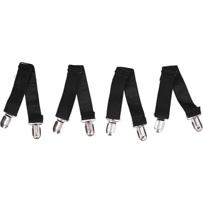 4 Pièces Attaches de Drap de Lit Réglables Bretelles Élastiques Sangles Pinces Support Noir noir