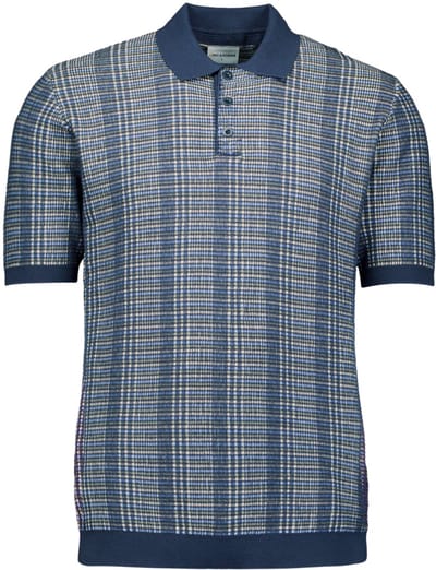 NO-EXCESS blauwe heren polo   Rib kraag   Regular fit   Streep patroon   Knoopsluiting   Korte mouw Blauw S
