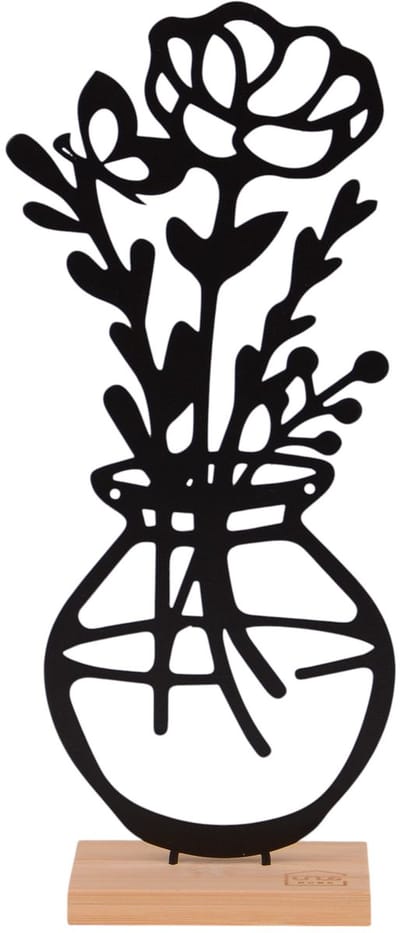 UNUS® Staander decoratieve vaas met bloem Cosmea zwart - staand - cadeau - kast decoratie - tafel decoratie