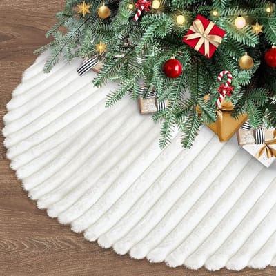 Zachte Pluche Witte Kerstboomrok van 48 inch, Faux Fur Basisbedekking voor Feestdecoraties en Kerstversiering