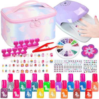 Kindernagellak Set voor Meisjes - Niet-giftige, Verwijderbare Nagellak met Nageldroger en Stickers - Perfect Verjaardagscadeau voor Kinderen van 3 tot 12 Jaar