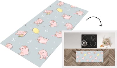 Keukenloper - Loper keuken - Patronen - Varkens - Ballonnen - 120x50 cm - Keukenloper vinyl
