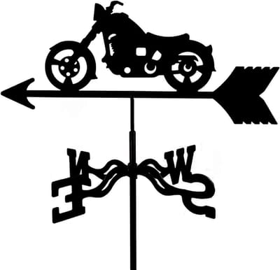 Windvaan Motorfiets - Windwijzer Tuinpaal - Tuindecoratie - Met Vliegtuigornament - Roestvrij Staal - Metaal