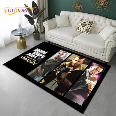 Grand Theft Auto Games 3D GTA Gamer Tapijt Vloerkleed voor Thuis Woonkamer Slaapkamer Bank Deurmat Decor, Kindergebied Vloerkleed Antislip Vloermat 80*120cm