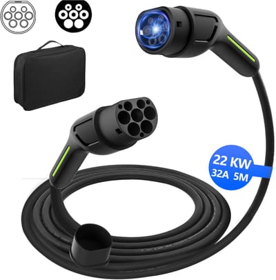 Junsun Type 2 EV Mobiele Thuislader Laadkabel - 22 kW 32 A type 2 naar type 2 | 3 fase 4 meter Laadkabel - 240V EV-oplader - Voor Elektrische Auto's - CEE-stekker - Inclusief opbergtas + 3 jaar garantie