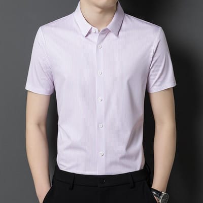 Heren Casual Korte Mouwen Shirt van Moerbeizijde Zomer Mode Ademend Zakelijk Heren Gestreept Shirt XXXXL white