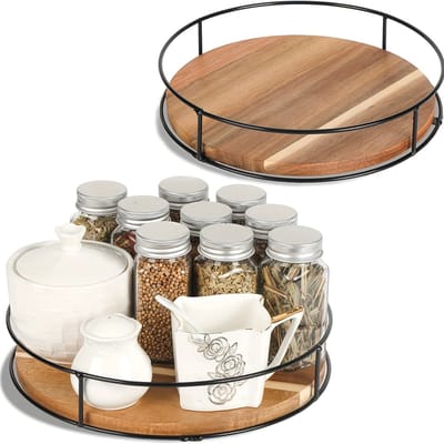 Daity 1 stuk - Houten dienblad met handvat en ijzeren rand - rond dienblad - opbergrek - 22,8*5,5cm