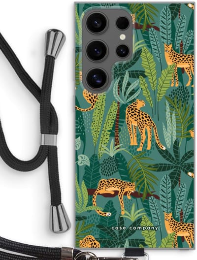 Case Company® - Hoesje met koord geschikt voor Samsung Galaxy S24 Ultra hoesje met Koord - Luipaard 2 - Telefoonhoesje met Zwart Koord - Bescherming aan alle Kanten en Over de Schermrand