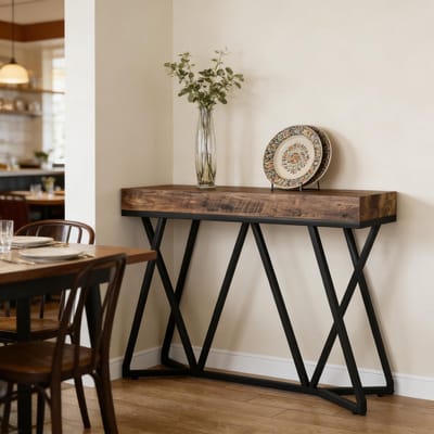 HAUSS SPOLE Consoletafel - Industriële Wandtafel Met Ruim Blad - Voor Hal En Woonkamer - MDF En Metaal - 140 x 30 cm