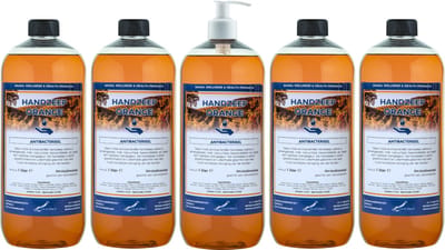Handzeep Orange 1 liter - set van 5 stuks - met gratis pomp - Voordeelverpakking