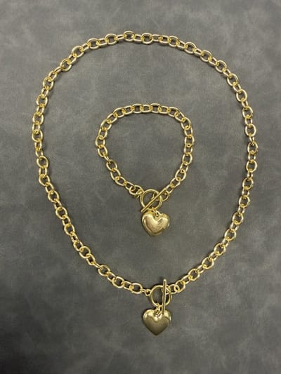 My Sweet Romance® - Goudkleurige Dames Ketting en Armband Set met Hart - Gourmetschakel 6 mm