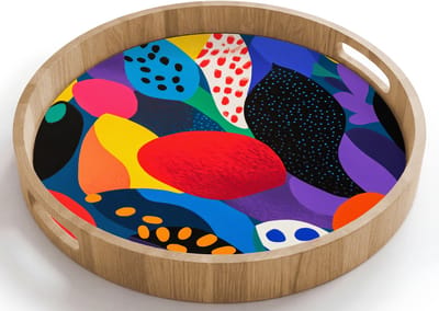 Dienblad rond 40x40 cm - Schootdienblad hout - Bloemen - Bladeren - Abstract - Rood - Borrelplank rechthoek - Plateau houten dienbladen