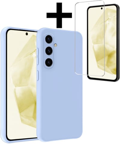 Hoesje - Met Screenprotector - Geschikt voor Samsung Galaxy A36 - Sterk & Shockproof - Back Cover - Siliconen Case - Telefoon Hoes - Telefoonhoesjes - Lichtblauw