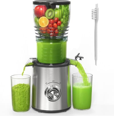 Slow Juicer voor Groenten en Vruchten - 2L Capaciteit, Makkelijk Schoon te Maken en Groot Invoerdop