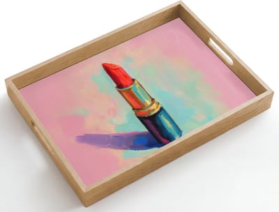Dienblad hout 50x35 cm - Schootdienblad - Lippenstift - Rood - Penseelstreken - Borrelplank rechthoek - Plateau dienbladen
