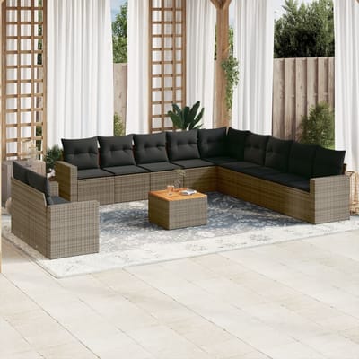 vidaXL - 12-delige - Loungeset - met - kussens - poly - rattan - grijs