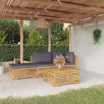 vidaXL - 4-delige - Loungeset - met - kussens - massief - teakhout