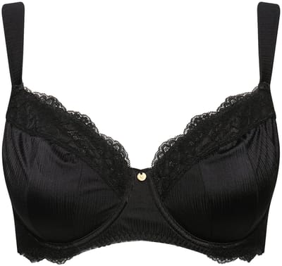 Ulla Popken - Dames - Beugelbeha zonder zachte vulling satijn kant - Zwart - Maat 85C