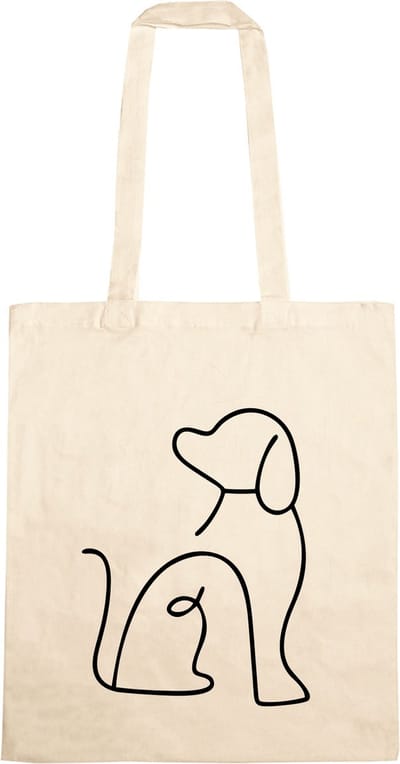 Katoenen tas met hond - Tas met lijntekening van een hond - Tas van katoen - Hondenliefhebber