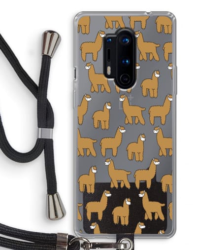 Case Company® - Hoesje met koord geschikt voor OnePlus 8 Pro hoesje met Koord - Alpacas - Telefoonhoesje met Zwart Koord - Bescherming aan alle Kanten en Over de Schermrand