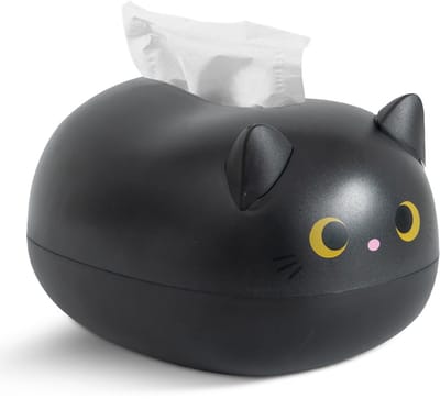 Tissuebox, tissuebox met cartoonkat, schattige plastic tissuebox, toiletpapierhouder met kattenprint, geschikt voor keuken, badkamer, slaapkamer en kaptafel (zwart)