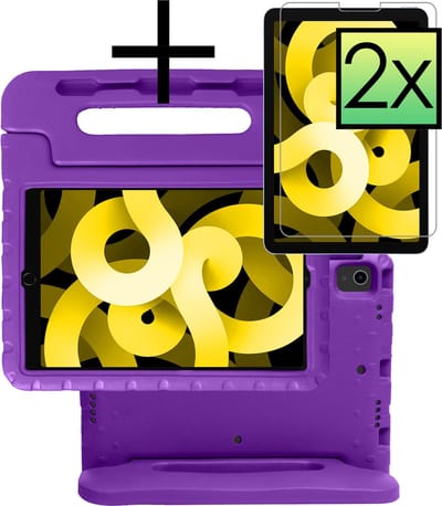 Hoes - Geschikt voor Apple iPad Air 5 (2022) - 10.9 inch - 5e Generatie - M1 - Met 2x Screenprotector - Kinderhoes Shockproof Bumper - Kidsproof Case - Tablet Hoesje - Kinder Cover - Paars