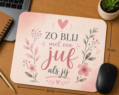 Muismat Zo Blij met een Juf als Jij – 23 x 19 cm – Cadeau voor Juf – Juffendag Cadeau – Einde Schooljaar – Roze Bloemen Design