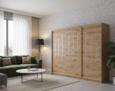 Luxe Schuifdeurkast 250 cm – Moderne Kledingkast met Plank en Kledingstang – Artisan Eiken – Slaapkamer en Woonkamer – Ruime Opbergruimte – Hoogwaardig Laminaat en PVC-randen House&Garden