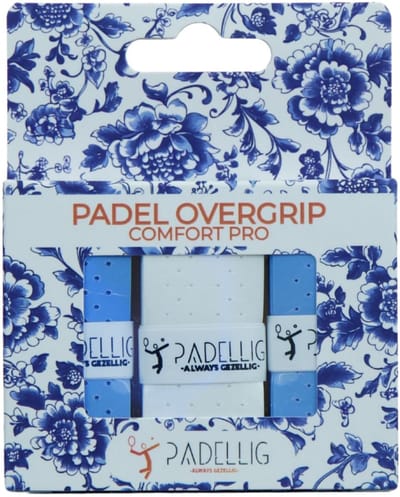 Padellig DELFTS BLAUW overgrip - Overgrip - Griptape - Comfort Pro - Antislip - Overgrip tennis - Overgrip padel - Blauw, Wit, Blauw - 3 stuks