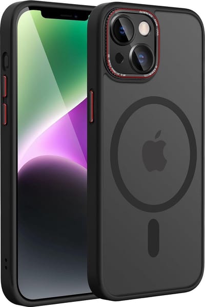 Magsafe hoesje geschikt voor iPhone 15 Hoesje - Hoesje met Magsafe geschikt voor iPhone 15 Mat Zwart - Met extra Aluminium Verhoging Camera Bescherming - Doorzichtig Mat Zwart
