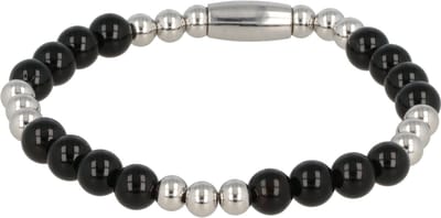 My Bendel - Damesarmband Zilverkleurig met Onyx Edelsteen Elastisch - Elastische Onyx Edelsteen Armband Voor Dames - met Luxe Cadeauverpakking | Sieraden Voor Dames | Maat M