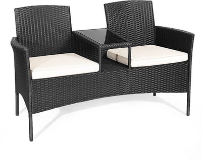 Betaalbare Goederen® - Tuinbank - zwart - tuinbankjes weerbestendig - tuinbanken - tuinbank met tafel - tuin bank - tuinbank kunststof