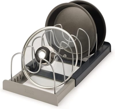 Keukenopbergrek voor Deksel – Pannenrek - Uitschuifbare Organizer voor Pannen, Deksels en Bakvormen - Grijs
