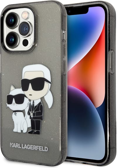 Karl Lagerfeld Glitter Karl&Choupette - Hoesje voor Mobiele Telefoon - iPhone 14 Pro - Zwart - Luksueus Design