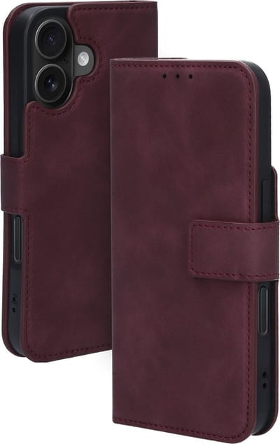 Mobiparts hoesje geschikt voor Apple iPhone 16 - Wallet/Boekhoesje - Eco Leer - Magneet Sluiting - Opberg vakken - Paars Rood