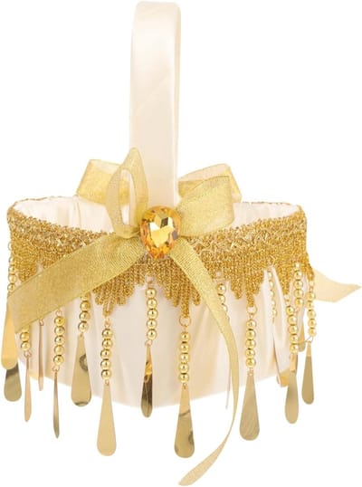 Bruidsmeisje Bloemenmand - Bruiloft Mand - Bruiloft Decoratie - Met Handvat - 23 x 23 x 18 cm - Goud