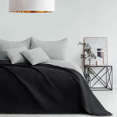 Famanu - Sprei 240x260 cm zwart-zilver, dubbelzijdig ultrasoon stiksel van polyester