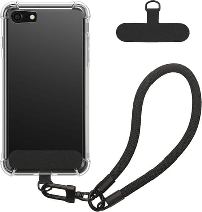 kwmobile telefoon hoesje transparant geschikt voorApple iPhone SE (2022 / 2020) / iPhone 8 / 7 hoes - Case voor smartphones met polsbandje - TPU smartphone cover in transparant / zwart
