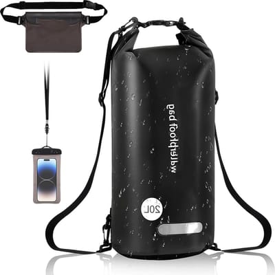 oCreon Waterdichte Dry Bag Set 10L/20L - Rugzak met Telefoonhoes & Schouderriem - Zwart