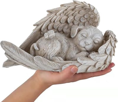 Herdenkingsbeeld voor Huisdieren - Kat en Hond Engel Monument, Dieren Graf Marker, Tuin Decoratie, Polyresin, Commemoratieve Beelden voor Huisdieren