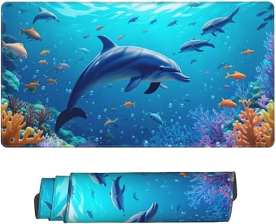 Grote Muismat - Bureauonderlegger XXL - Gaming Kantoor - Gestikte Randen Antislip - 120 x 60 cm - Onderwater Wereld